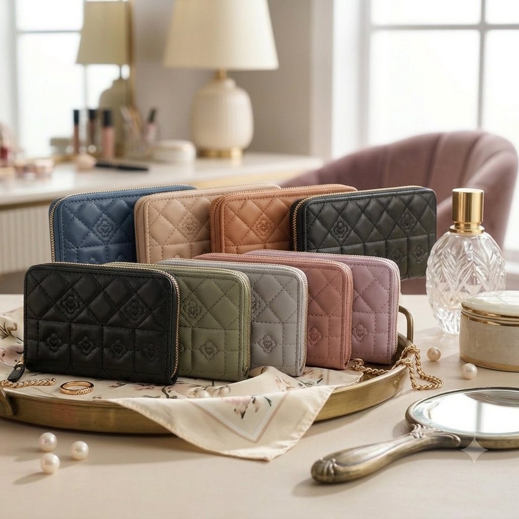 Luxury Quilted PU Zip Around Wallets for Women - Compact Long Wallet with Multiple Card Slots 9 colors available