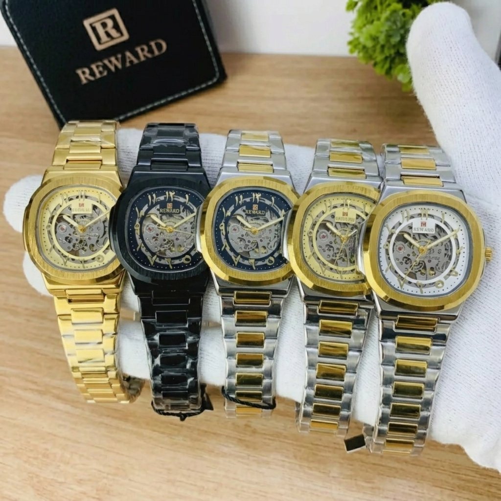 REWARD Skeleton Automatic Stainless Steel Watch for Men - Luxury Hollow Dial Watch with Arabic Numerals - 5 Colors Available