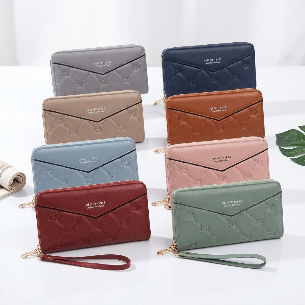 Forever Young Long Wallet For Women | Quilted Leather Clutch Purse | Zip Around Wallet With Wrist Strap | 8 Stylish Colors | Card, Cash & Mobile Holder