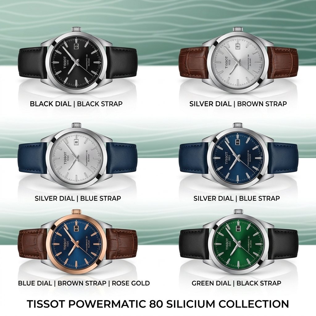 Tissot Powermatic 80 Silicium Automatic Watch - Men's Premium Leather Strap Watch with Date - Multiple Colors