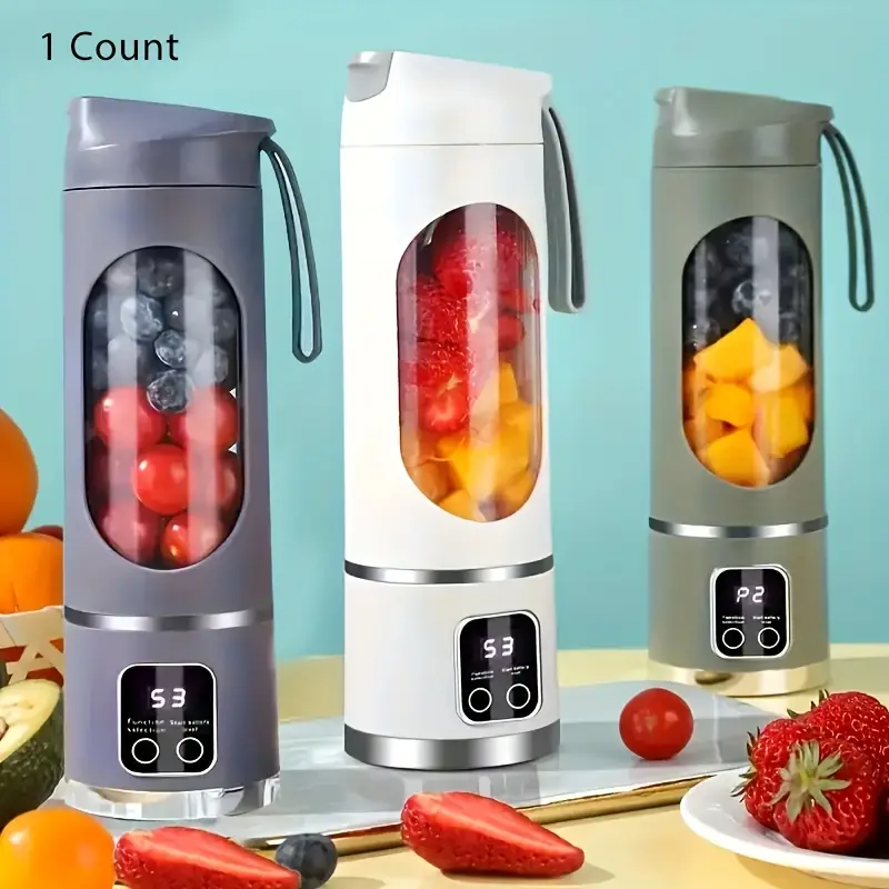 Portable USB Rechargeable 12 Blade Electric Juicer Blender - 400ml Travel Smoothie Blender with Digital Display