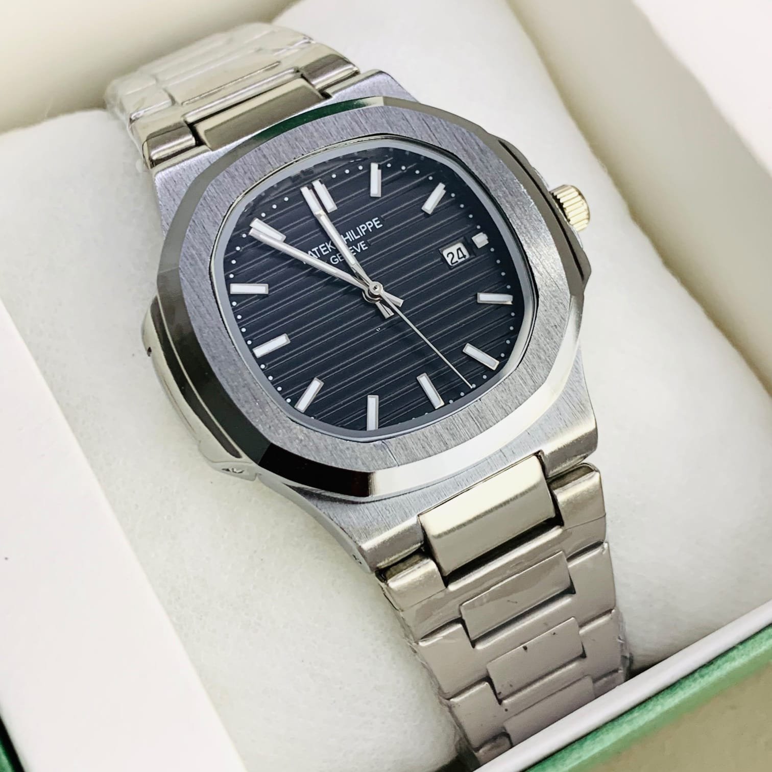 PATEK PHILIPPE NAUTILUS STYLE - Silver Case Black Dial